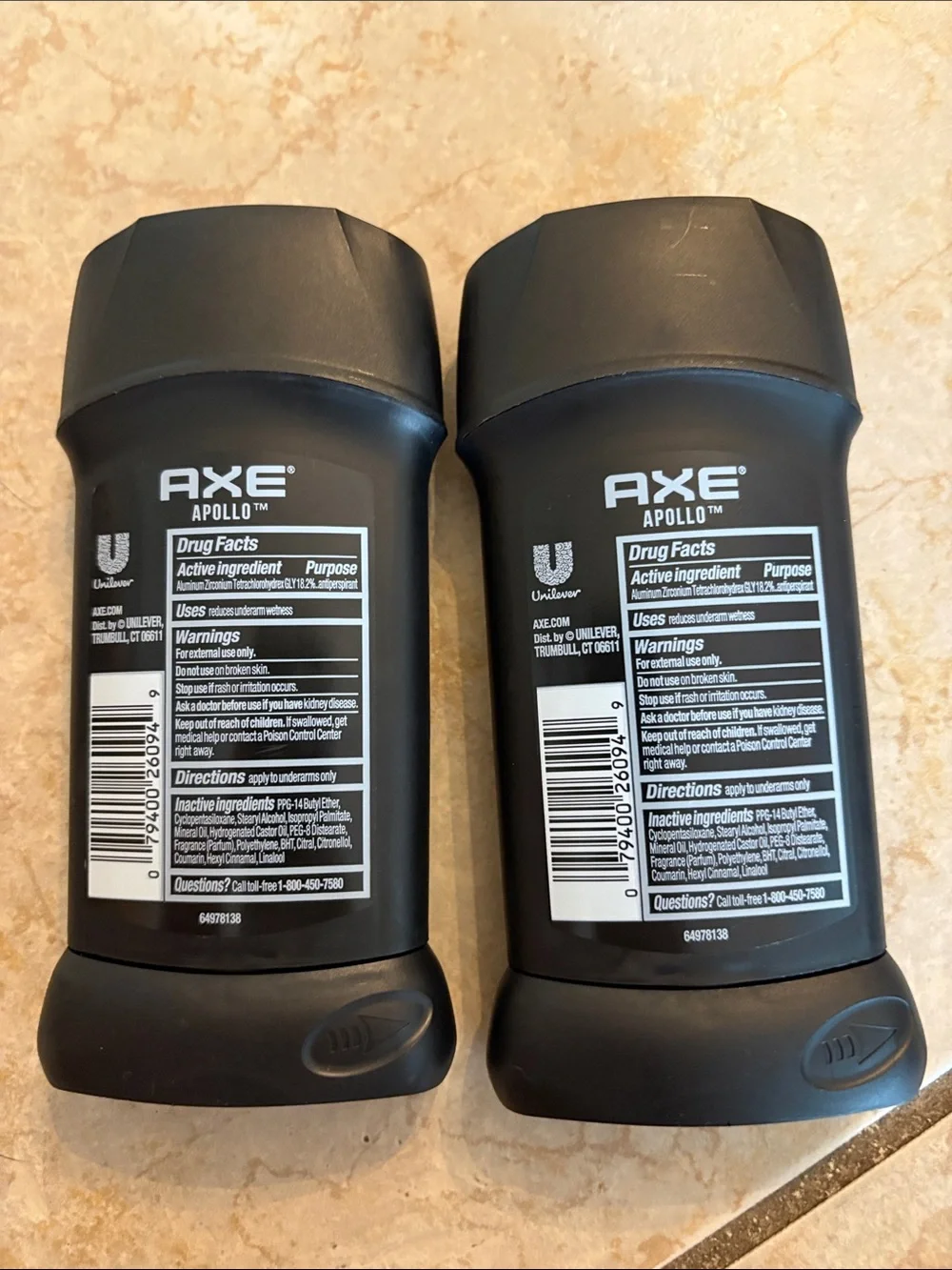 AXE Apollo Antiperspirant Deodorant Stick - Black (2 Pack) Brand new!!